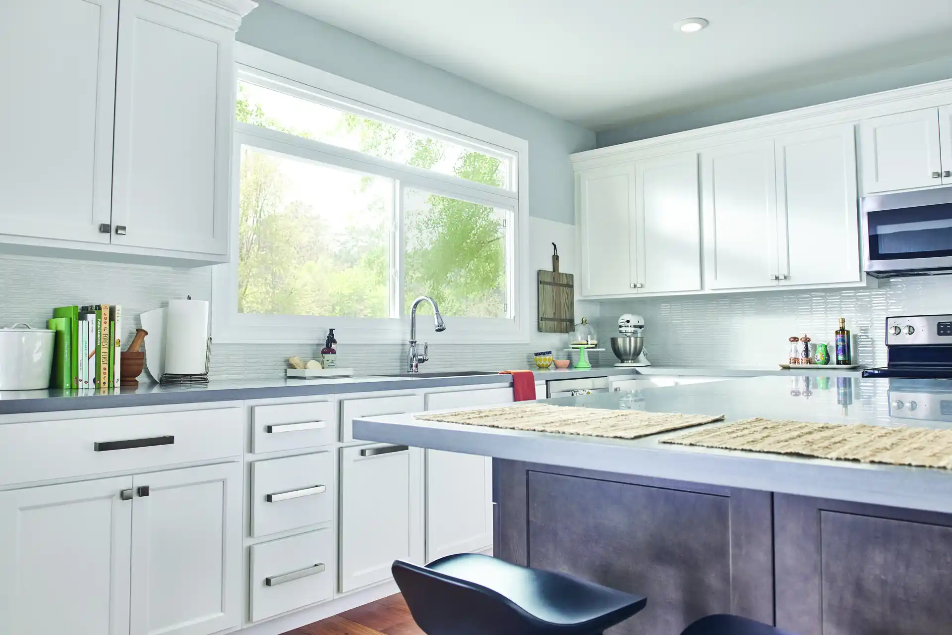 Angled shot of sliding window over kitchen sink